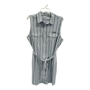 Columbia Sportswear Dress XL‎ Blue White Striped Sleeveless Belted Shirt